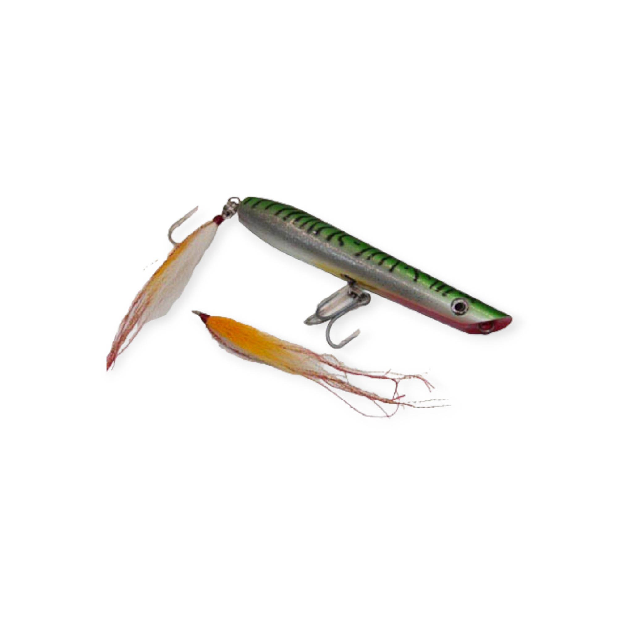 7.5" 4.5oz BPs Canal Pencil Popper MacGreen with extra Hookless flag